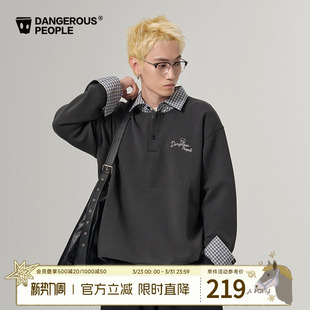 Dangerouspeople薛之谦dsp学院风假两件polo衫 领空气层卫衣 秋衬衫