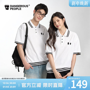 Dangerouspeople薛之谦dsp白色学院风小眼睛POLO衫 T恤 宽松潮短袖