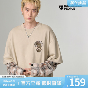 Dangerouspeople薛之谦dsp格子长袖 宽松潮百搭上衣 假两件T恤秋季