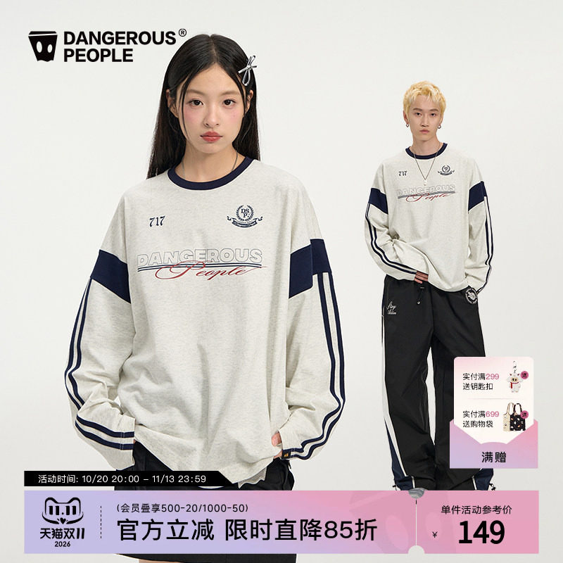 Dangerouspeople薛之谦dsp宽松运动休闲T恤秋季百搭长袖复古球衣