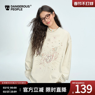 Dangerouspeople薛之谦dsp复古烟花网印潮酷宽松休闲百搭长袖T恤