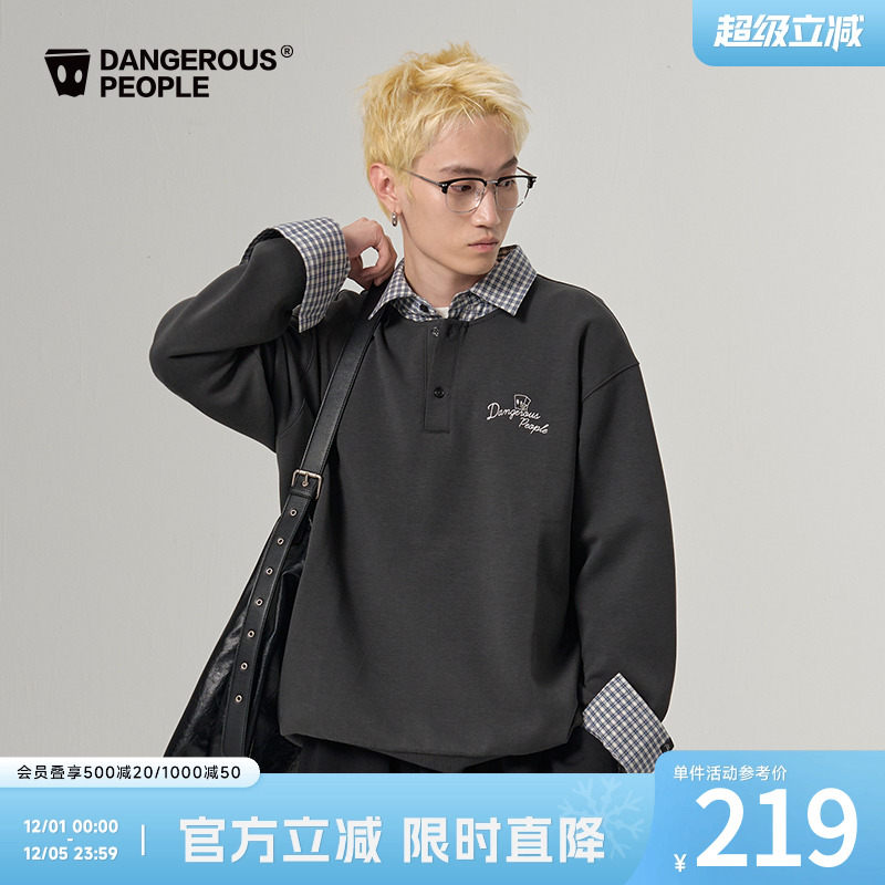 Dangerouspeople薛之谦dsp学院风假两件polo衫秋衬衫领空气层卫衣