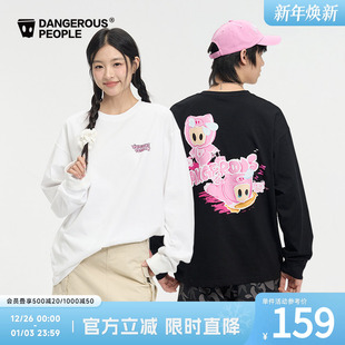 Dangerouspeople薛之谦dsp卡通小猪印花长袖 潮牌宽松百搭情侣T恤