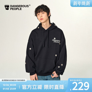 Dangerouspeople薛之谦dsp小花刺绣连帽卫衣秋季 落肩宽松百搭上衣