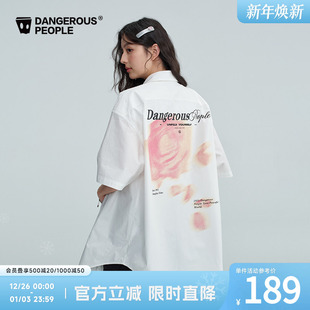 潮牌户外百搭衬衣 夏季 Dangerouspeople薛之谦dsp玫瑰印花短袖 衬衫
