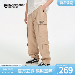 Dangerouspeople薛之谦dsp多口袋涂鸦刺绣简约百搭潮宽松工装 长裤