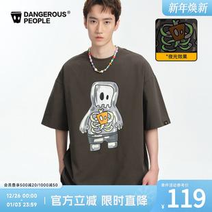 Dangerouspeople薛之谦dsp美式 T恤 趣味印花潮酷宽松百搭圆领短袖