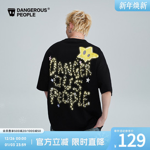Dangerouspeople薛之谦dsp星星字母印花T恤夏季 潮牌落肩宽松短袖