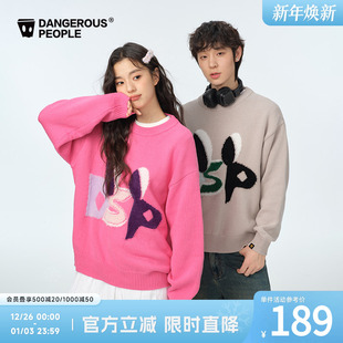 Dangerouspeople薛之谦dsp小眼睛提花宽松情侣百搭潮圆领针织毛衣