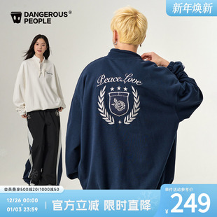 Dangerouspeople薛之谦dsp玫瑰绣花卫衣秋季 复古情侣立领上衣