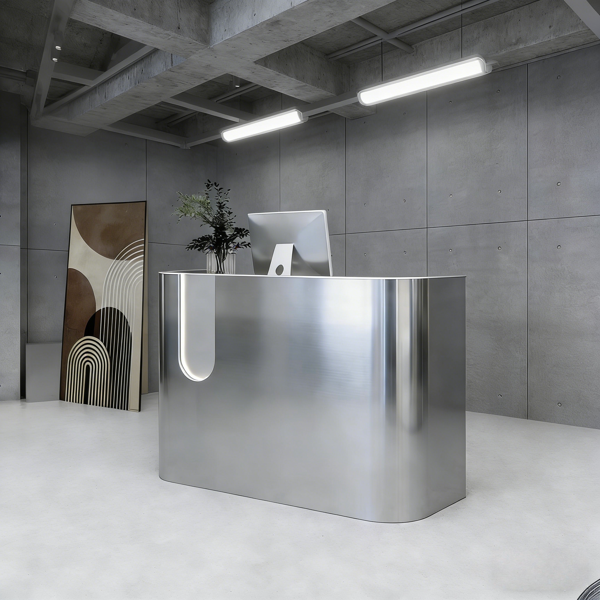 工业风不锈钢吧台桌收银台服装店餐饮店美发店前台健身舞蹈接待台