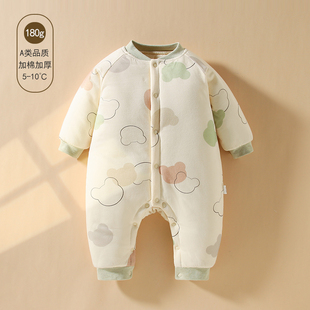 婴儿连体衣新生儿衣服春秋冬加厚棉服宝宝夹棉爬服纯棉内衣
