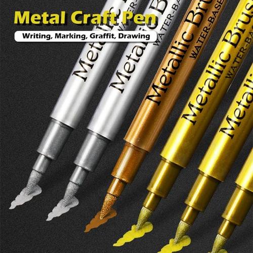 2pcs Brush Metallic Marker Pens Gold Silver Color Permanent