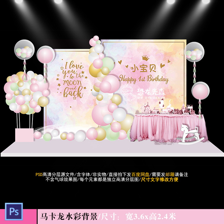 ins简约风马卡龙色宝宝宴背景设计生日背景周岁百日宴PSD素材963