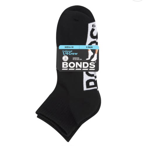 澳洲直邮Bond Sports 1/4 Size 8-11 混合色女士运动短袜 3双/组