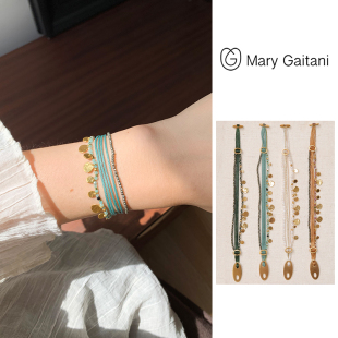 希腊Mary Gaitani Smarties多层系列手工锤痕金币手链高级手饰