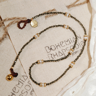 法国Bohemian Rhapsodie波西米亚狂想曲黄铁矿珍珠吊坠高级感项链