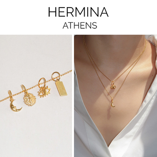 希腊hermina athens 吊坠项链自由DIY合集欧美镀金纯手工锁骨链