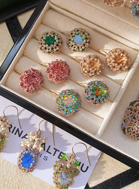 法国Lorina Balteanu天然石手工编织蕾丝复古宫廷轻奢耳环耳钉女