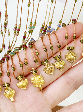法国Sharing 古金币黄金吊坠彩色串珠复古高级原创手工设计感项链