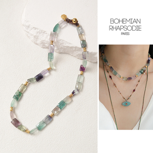 Bohemian Rhapsodie 半宝石萤石布拉德项链不可调节喇叭扣锁骨链