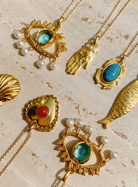 Alhaja西班牙小众项链复古吊坠荷鲁斯之眼精致高级感蓝松石锁骨链