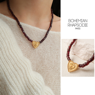 【25秋冬新品】Bohemian Rhapsodie复古石榴石心形吊坠镀金锁骨链