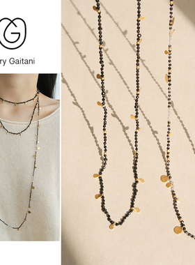 MaryGaitani金币黑尖晶石毛衣链