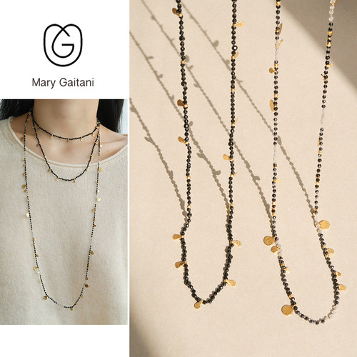 MaryGaitani金币黑尖晶石毛衣链