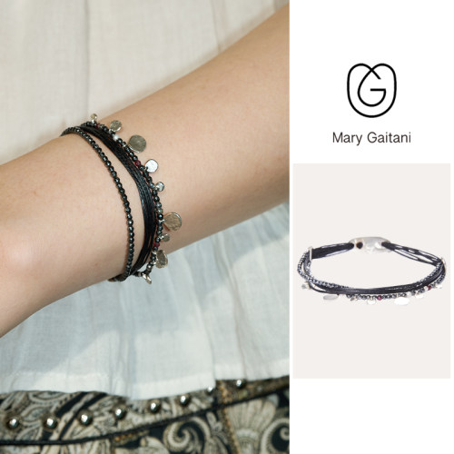 希腊Mary Gaitani 手工锤痕Smarties系列碧玺黄铁矿银色金币手链