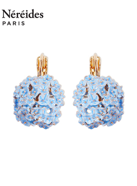 Les Nereides蓝玉髓色绣球花耳环女小清新简约气质高级感轻奢耳钉