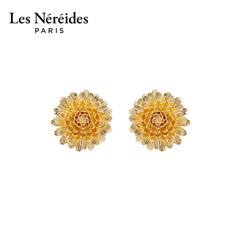 Les Nereides花岩梦影系列 金色蒲公英 耳钉简约高级花形耳环