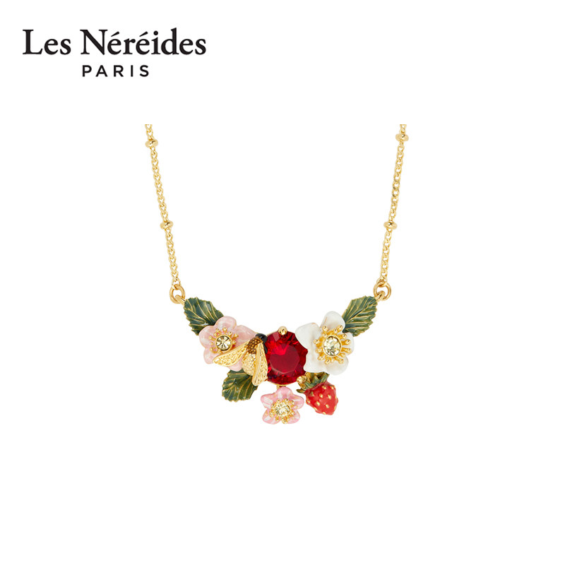 Les Nereides四季浆果系列 草莓花与红色星钻 项链
