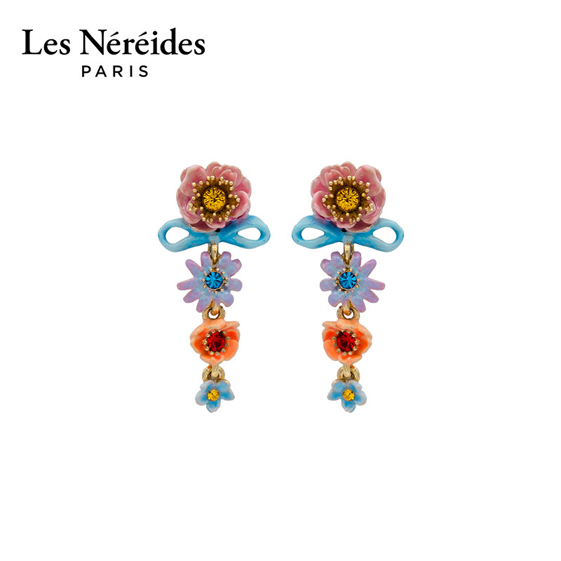 Les Nereides小特里亚侬系列 紫苑花 耳钉 珐琅耳环紫色珐琅花