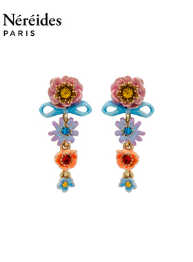 Les Nereides小特里亚侬系列 紫苑花 耳钉 珐琅耳环紫色珐琅花