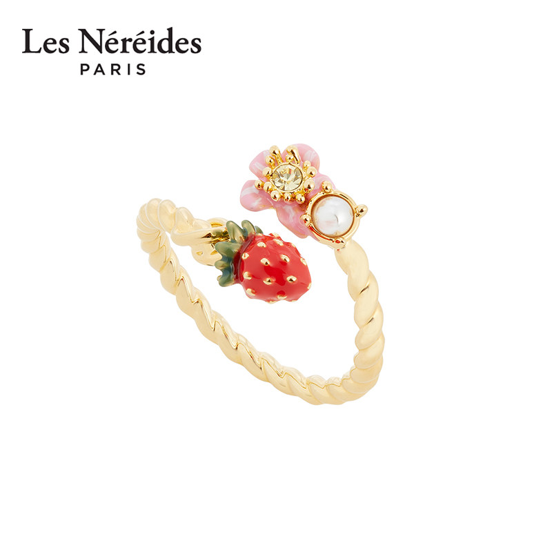 Les Nereides四季浆果系列 小草莓与白花 可调节戒指 简约百搭款