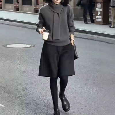 日系george melis秋冬新款高级感简约时尚上衣阔腿五分裤洋气