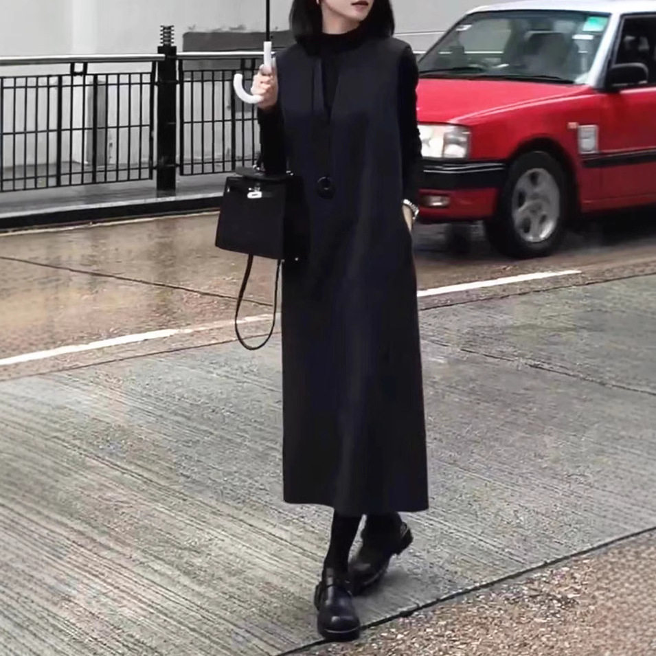 日系george melis新款女神范简约打底衫洋气中长款马甲裙女潮