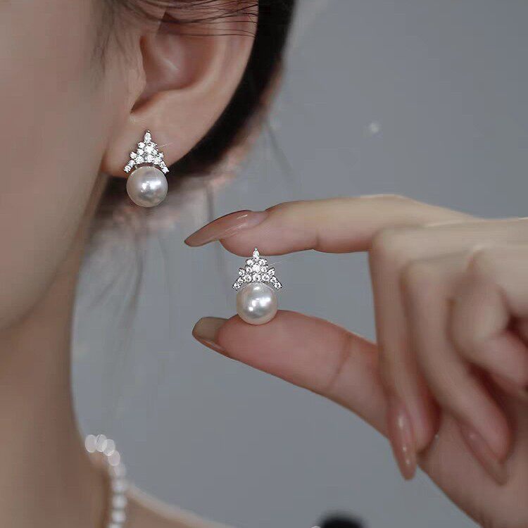 法国gentle motto精工冰雪女王澳白珍珠耳钉轻奢高级耳环气质小众