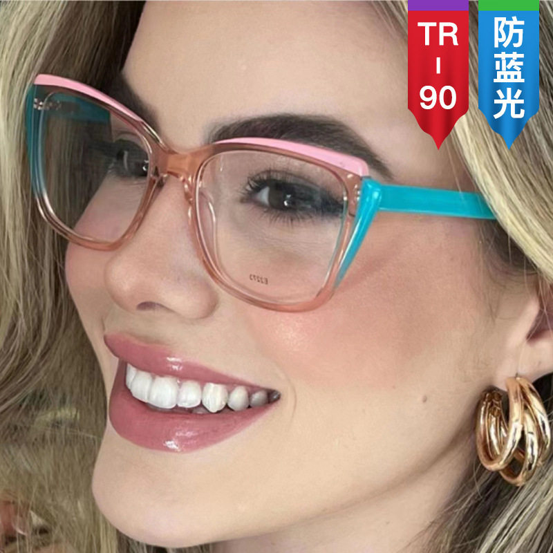 日系george melis潮流拼接框架防蓝光眼镜女素颜个性猫眼大框