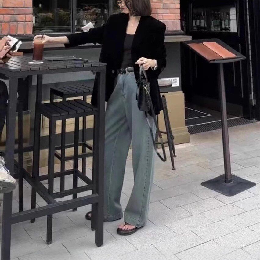 日系george melis秋季新款时尚宽松西服外套休闲牛仔裤显瘦女