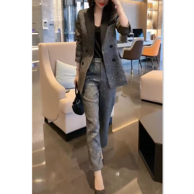 日系george melis春季新款西服两件套时尚翻领修身显瘦女套装潮