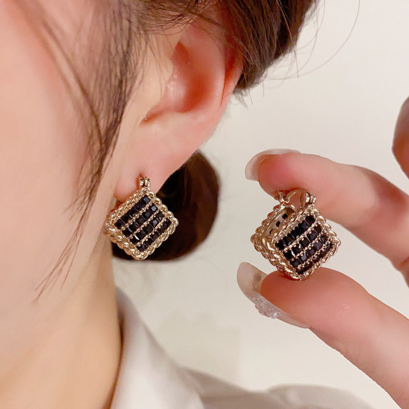 英国设计师cherrykoko黑色几何双面菱形麻花耳扣欧美个性时尚冷淡