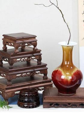 剑山插花花盆木制底座托盘中华花艺可旋转日式圆形旋转盘摆件装饰