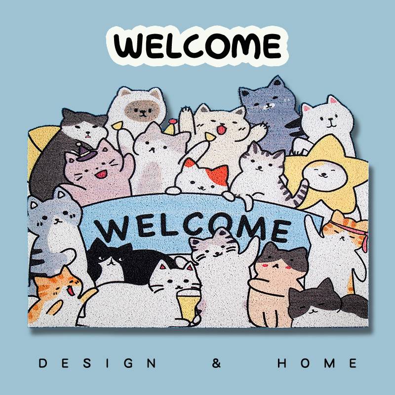 卡通可爱猫咪可裁剪入户定制丝圈地垫大门口地毯门垫进门防滑脚垫