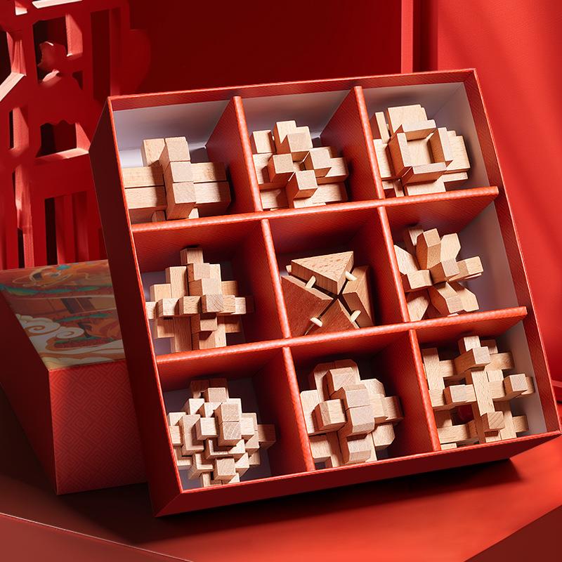 儿童益智礼品榫卯孔明锁鲁班锁全套木质岁套装礼物玩具大型怀旧