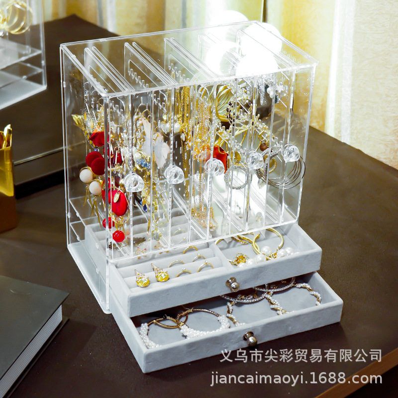 厂家供货防尘透明耳钉耳环耳饰项链饰品展示架桌面塑料耳环收纳盒图片