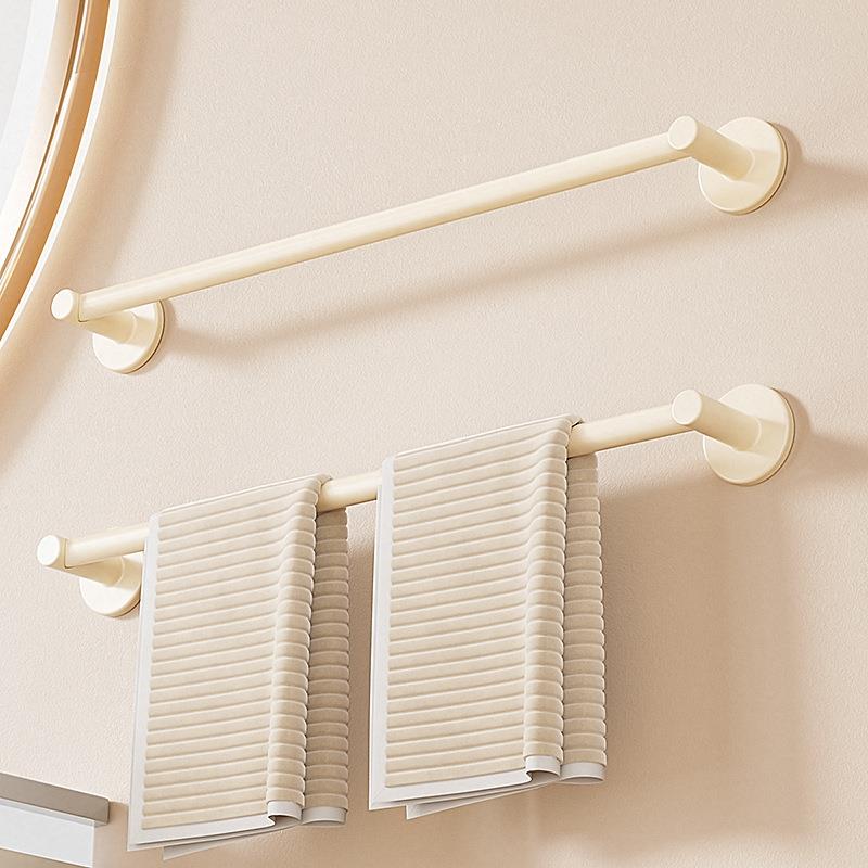 奶油风毛巾架子卫生间免打孔壁挂置物架浴室毛巾单杆厕所收纳挂架