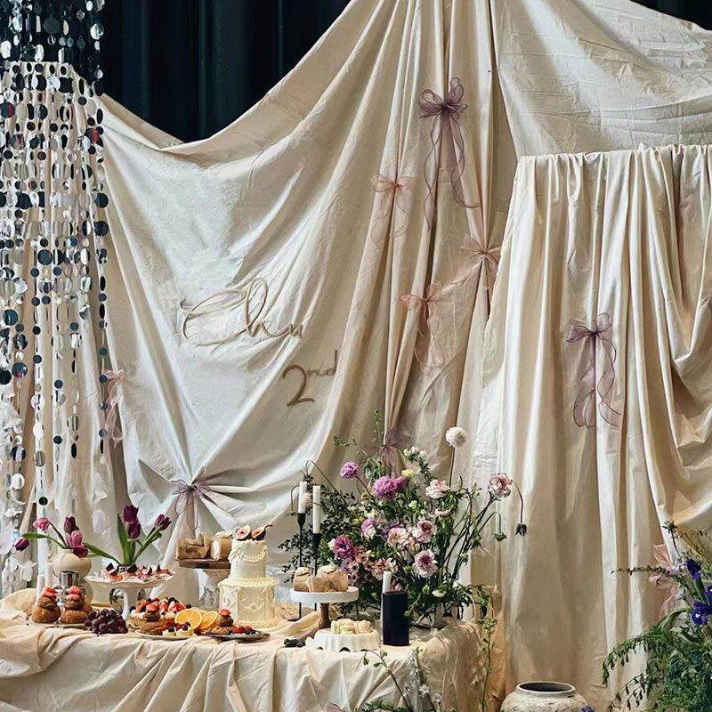 新款原生布复古舞台背景布奶油风婚庆布幔婚礼装饰布甜品台桌布