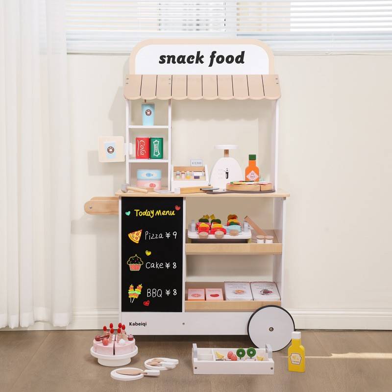 小宝宝木制仿真收银小卖部水果摊汉堡冰淇淋切切乐过家家厨房玩具
